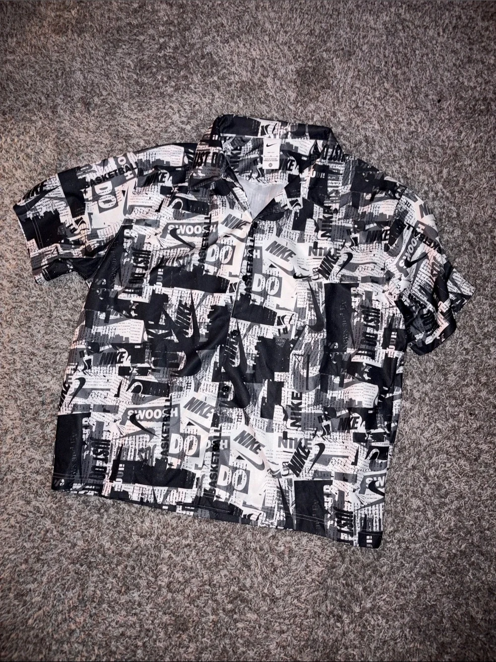 Nike Black and White Graphic Button-Down Shirt